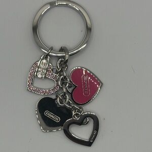 Coach Silver and Pink Heart Charm Key Holder